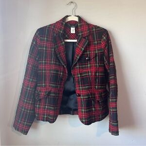 2 FOR $30 J. Crew *MISSING BUTTON* Red and Black Plaid Blazer Women’s Size 6